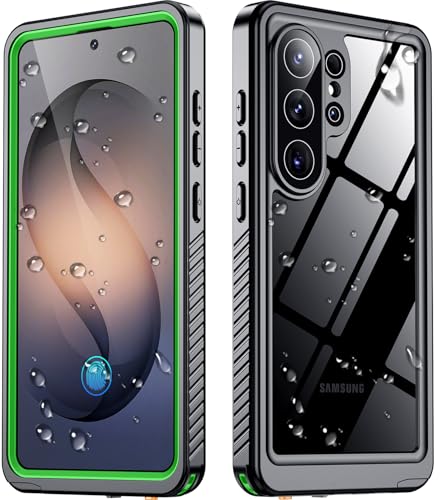 SPIDERCASE Designed for Samsung Galaxy S26 Ultra Case Waterproof,Built-in Screen & Camera Lens Protector[IP68 Underwater] [Military Grade Shockproof] Full Body Protection Phone Case,Green/Clear