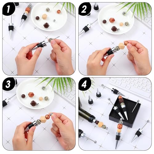 Kosiz 20 Pcs Beadable Wine Stoppers for Bottles Decorative Beaded Wine Bottle Stopper Reusable Alloy Saver for Beverage Gifts Spring summer Holiday Party Wedding Bar (Black)