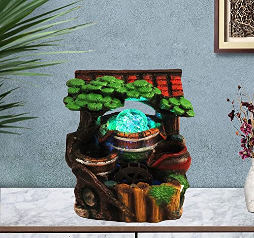 Image of GTC Beautiful Tree Nature Showpiece Water Fountains with Led Lights for Waterfall Home Decoration Gifts Mini Pump Polystone (G 208,Multicolour)