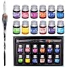 Glass Dip Pen Ink Set, Kalligrafie Pennen Set voor beginners, Rainbow Crystal Pen met 12 Kleurrijke Kalligrafie Inkt…