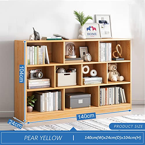 Image of IOTXY Open Shelf Low Bookcase - Wooden 3-Tier Cube Bookshelf, Pear Yellow