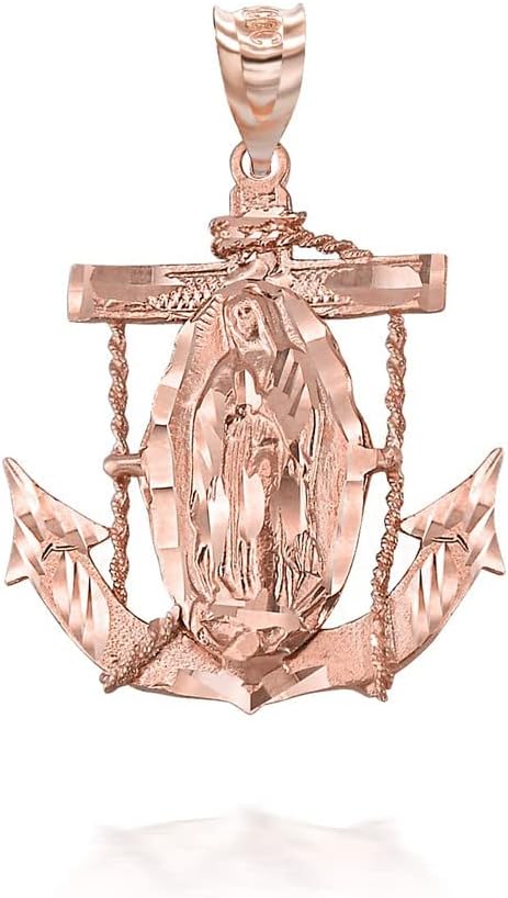 Religious Jewelry 10K Rose Gold Our Lady of Guadalupe Immaculate Conception Mariner Anchor Pendant Necklace - Choice of Pendant Only or Chain Length