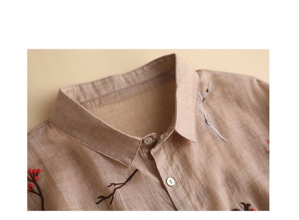 Camicie da Donna,Camicette retrò da Donna A Mezza Manica Ricamate Bianche Trasparenti Camicia Casual in Cotone E Lino con Bottoni Camicie con Bottoni Top Top da Festa Camicetta Casual da Ufficio per