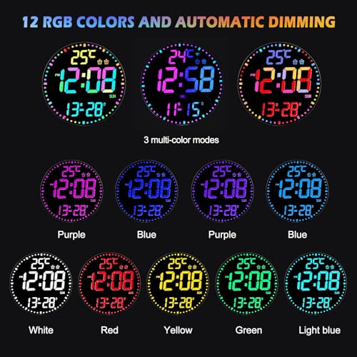 Horloge murale numérique 12 pouces avec veilleuse RVB et télécommande - 5