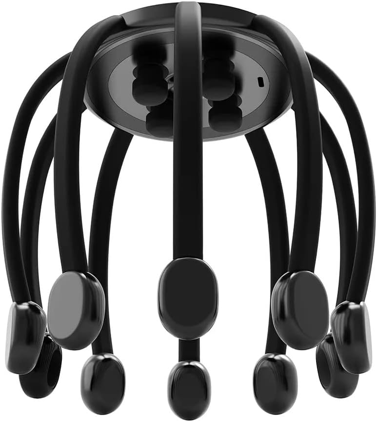 10-Motor Octopus Electric Head Massager – Hands-Free 360° Scalp Massager with 4 Modes, Rechargeable, Portable Stress Relief & Hair Growth Device for Sleep & Relaxation (Black)