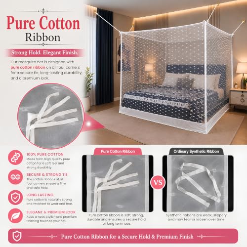 Image of Mosquito Net for King Size Bed & Double Bed, 6x7 Ft, Machhardani | Diamond Wave Design, Premium Poly-Cotton Fabric, Soft Breathable Mesh