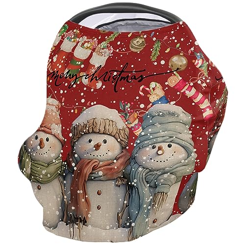 Nursing Cover for Breastfeeding Scarf, Merry Christmas Snowman Dark Red Baby Car Covers Super Soft Multi Use for Canopy Shopping Cart Cover Blanket Stroller Cover