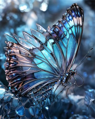 Broderie perlée papillon bleu 9CT : canevas facile de 50x60cm contre le stress