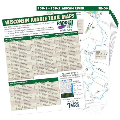 Wisconsin Paddle Trail Maps - Waterproof Tear Resistant Synthetic Stock with UV Resistant Ink - Class I+ and Lower Difficulty - Southeast Wisconsin - Loose Sheets