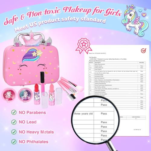 GIFTINBOX Kids Makeup Kit for Girl Toys, Washable Girls Makeup Kit for Kids with Unicorn Bag, Make Up Kit for Girls Toddler Princess Toys Christmas Birthday Gifts for Girls Age 3 4 5 6 7 8 9 10 11 12