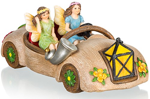 Joykick Fairy Garden Car Kit - Miniature Hand Painted Figurine Statues with Accessories - Set of 3pcs for Your House or Lawn Decor