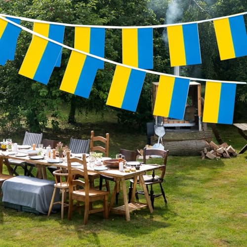 Image of Ukraine Flags Ukrainian String Flag Banners for Patriotic Events Independence Day Sports Bars Inside Outside Decorations 33 Feet 30 Flags