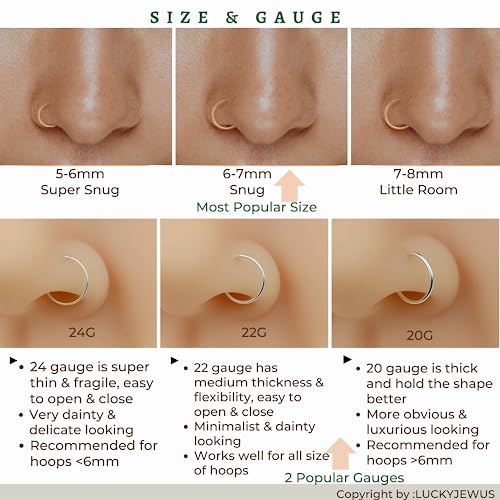 24 Gauge Nose Ring Hoop 24G, 14k Gold 6mm - 7mm Super Thin Nose Piercing Jewelry