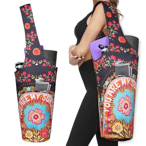 Yoga Mat Bag - Long Tote with Pockets - Holds More Yoga Accessories - Yoga Bag Fit Most Size Mats - You Are My Sunshine Yoga Mat Carrier