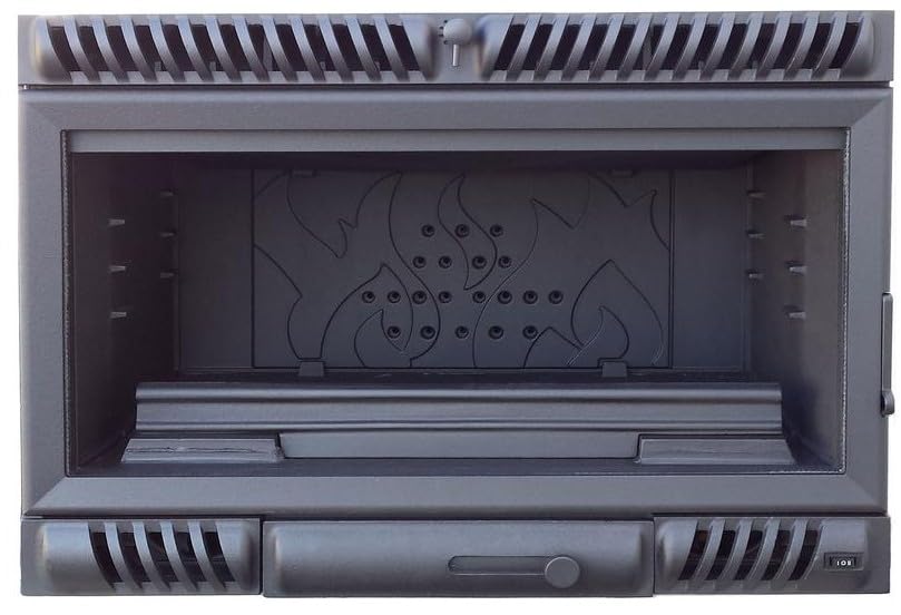 Insertable de Leña de Hierro Fundido 800 A de 12 kW con 2 Turbinas y Salida Superior de 200 mm