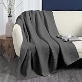 DOZ by SIJO Waffle Bed Blanket, 50% Viscose Derived from Bamboo and 50% Cotton Blend, Lightweight, Ultra Soft, Breathable, Summer Blanket (Storm, Throw (45'x70'))