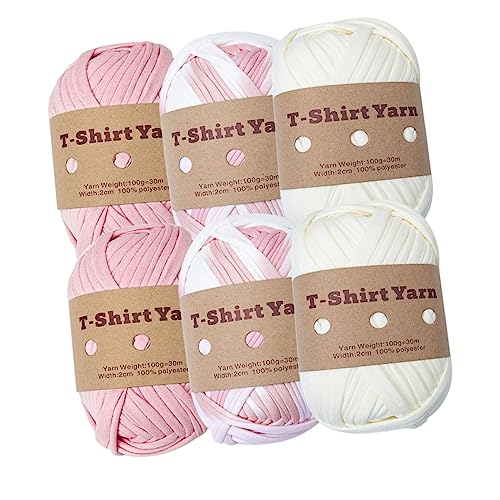 Baoblaze Knitting Yarn Set 6Pcs T-Shirt Yarn Elastic Crocheting Projects Chunky Yarn Spaghetti Yarn for Bags Throw Blanket Crochet Carpets Home Decor (Set D)