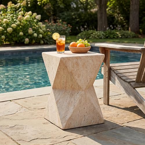 Christopher Knight Home Buncha 17.75 H Lightweight Concrete Outdoor Side Table Patio End Table and Hourglass Design MGO Outdoor Coffee Table No Assembly Garden Plant Stand Indoor Beige + Yellow