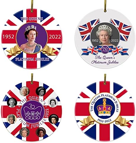 Queen Elizabeth II Platinum Jubilee 70 Commemorative Ornaments - Christmas 2022 Hanging Ornament, 3'' Merry Christmas Xmas Acrylic Ornament (4pcs)