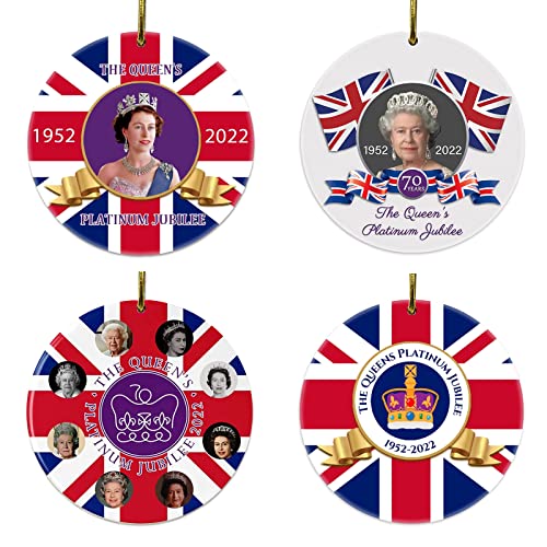 Queen Elizabeth Ii Platinum Jubilee 70 Commemorative Ornaments - Christmas 2022 Hanging Ornament, 3'' Merry Christmas Xmas Acrylic Ornament (4Pcs) #TOP2