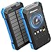 Solar Powerbank, 26800 mAh Tragbares Ladegerät mit 4 Integrierten Kabeln, Solar-Akkuladegerät mit USB-C Schnellladung, Qi-Wireless-Charging mit LED-Taschenlampen für Handys, Tablets und Camping