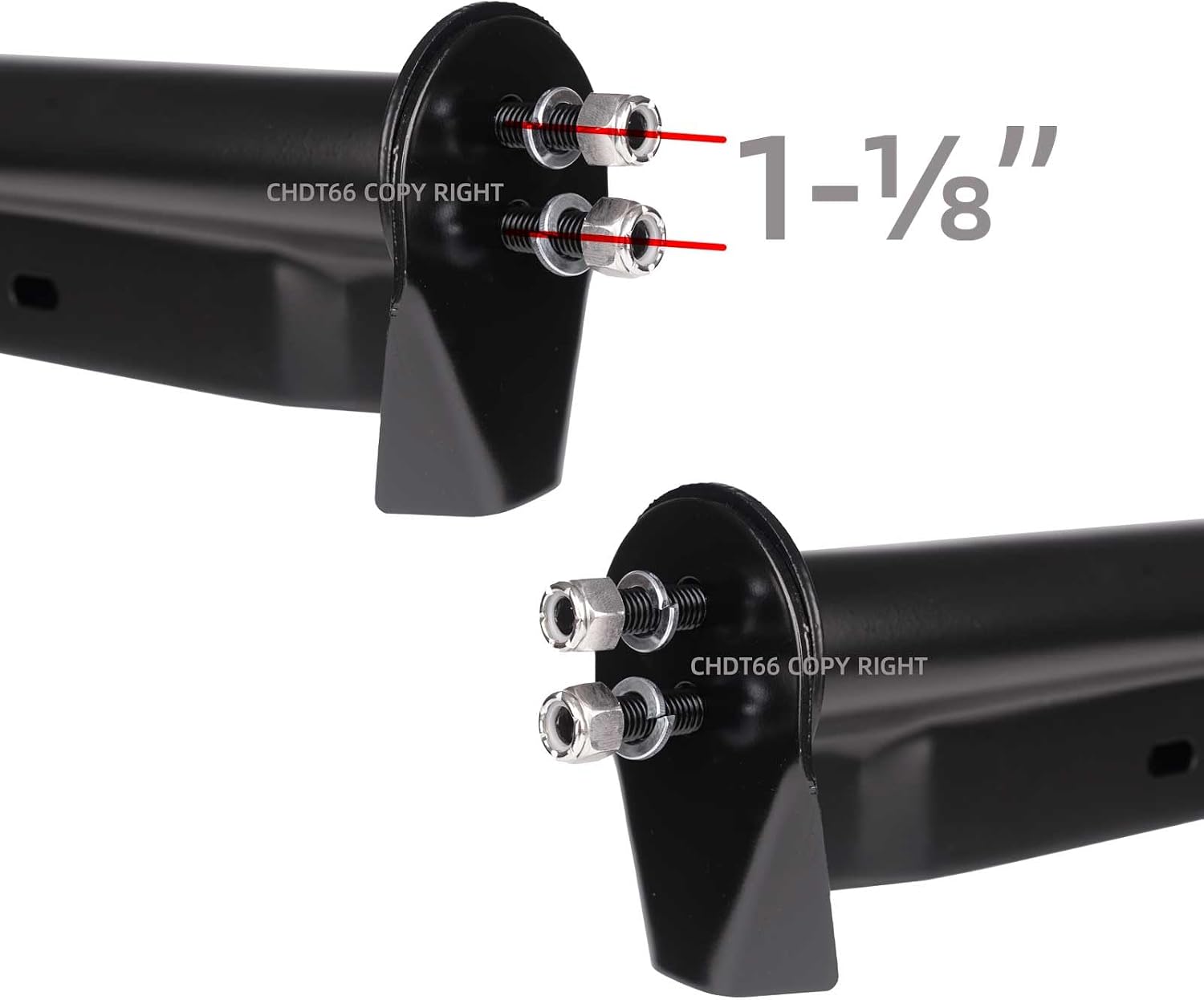 Mud Flap Hangers for Semi Trucks, 1-1/8" Bolt Spacing, Black, Round Tube Angled Down Type, Bracket Length: 27.5", w/All Hardware, Mud Flap Brackets Kit, 2 PCS Package