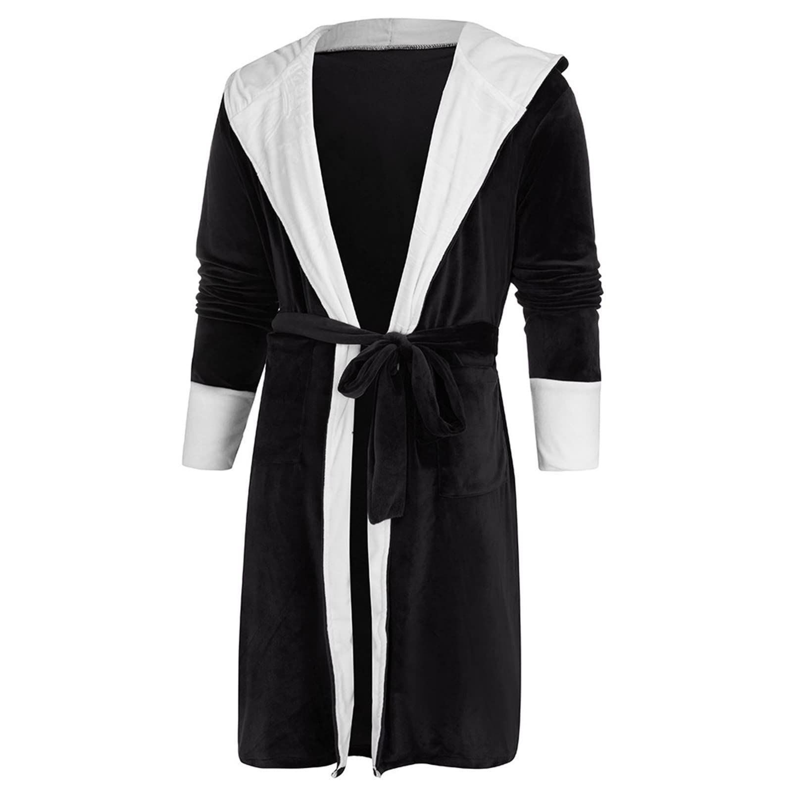Peignoir Homme Coton À Capuche Robe De Chambre En Flanelle Épaisse Et Chaude Peignoir Unisexe Doux Léger Vêtement De Nuit Pour Après Douche Et Spa Toutes Saisons Avec Ceinture Sleepwear