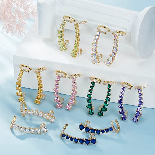 Ear Cuff Climber Earrings For Women 925 Sterling Silver Post Stud Earrings Gold Plated 7 Green Cubic Zirconia Cz Hypoallergenic Jewelry Gift Weinuo #TOP4