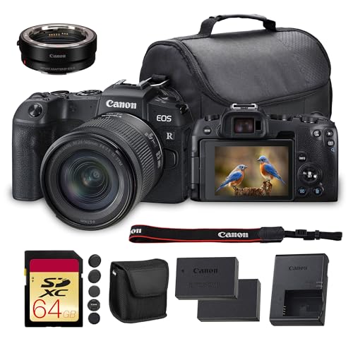 Canon EOS RP Mirrorless Camera with 24-105mm f/4-7.1 Lens | 26.2MP Full-Frame Sensor, Dual Pixel AF & 4K Video | For Travel & Portrait Photography (3380C132) + Adapter EF-EOS R + LP-E17 Battery + More