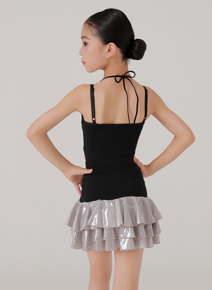 Vestido de Baile Latino para Niñas Top Tipo Camisola Atuendo para Baile de Salón Cha Cha Jazz Tango Conjunto para Entrenamiento Y Presentaciones(150Cm)