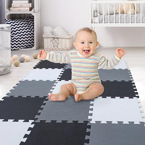 Image of XMTMMD Soft Non-Toxic Foam Baby Play Mat | Toddler Playmat | EVA Foam Interlocking Tiles for Gym, Nursery, Playroom | 18 Squares Foam Floor Mats for Kids & Babies | Colorful Jigsaw Puzzle Play Mat