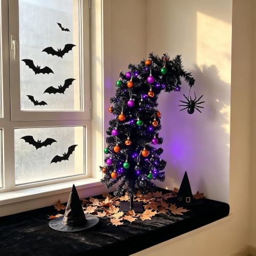 HipTree 3ft Prelit Black Halloween Christmas Tree with 50 Orange Lights