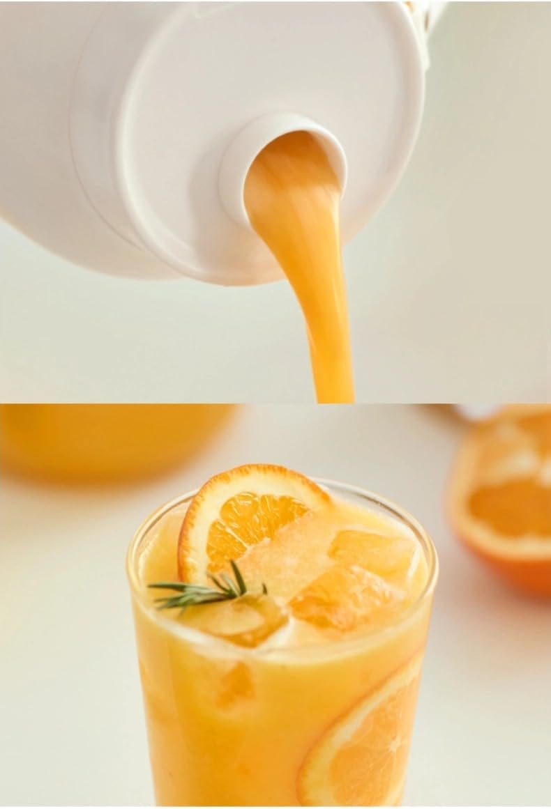 Freshly blended juice being poured from the Olayks Portable Juicer into a glass.
