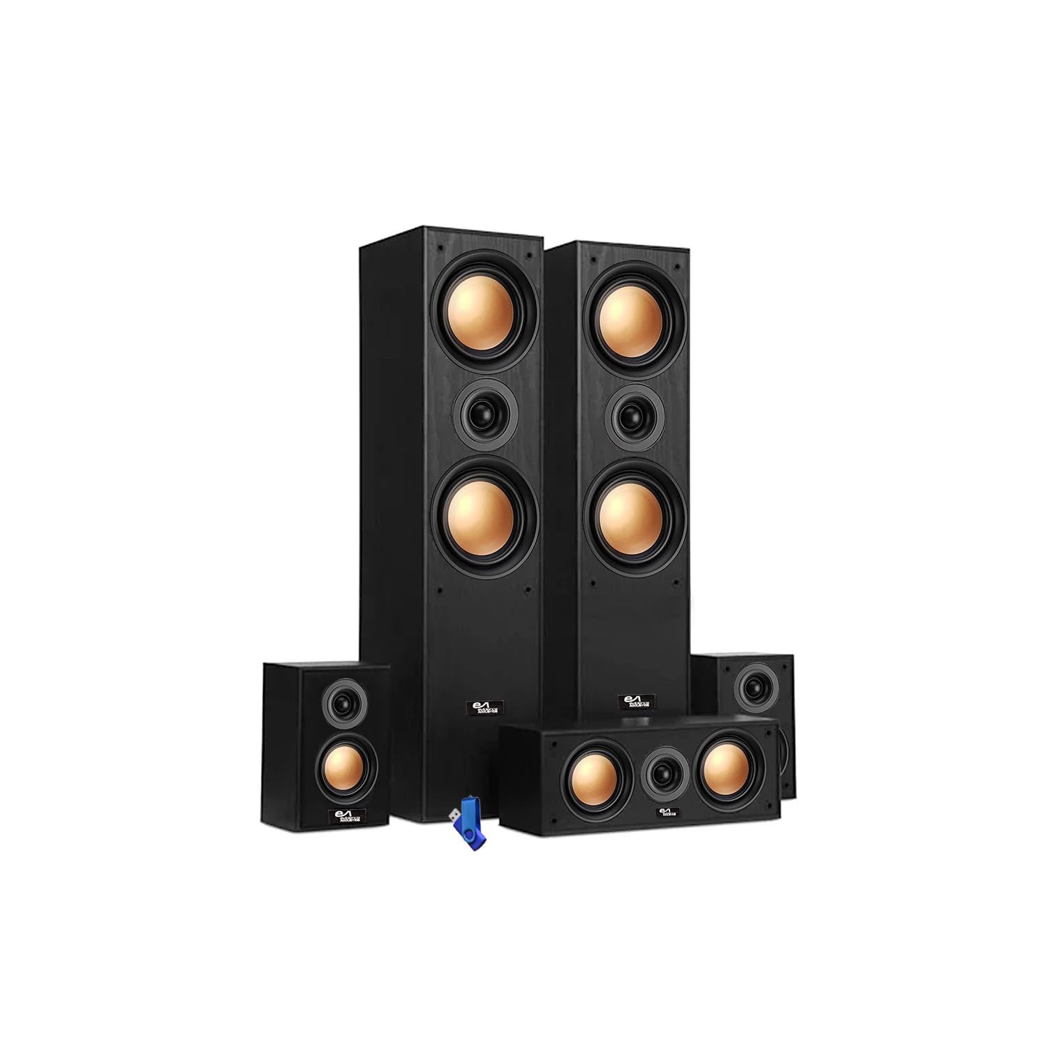 Evidence Acoustics EA950-PG - Ensemble Home Cinéma 5 Enceintes 850W Bass Reflex Finition Cuivre + Clé USB 32 Go
