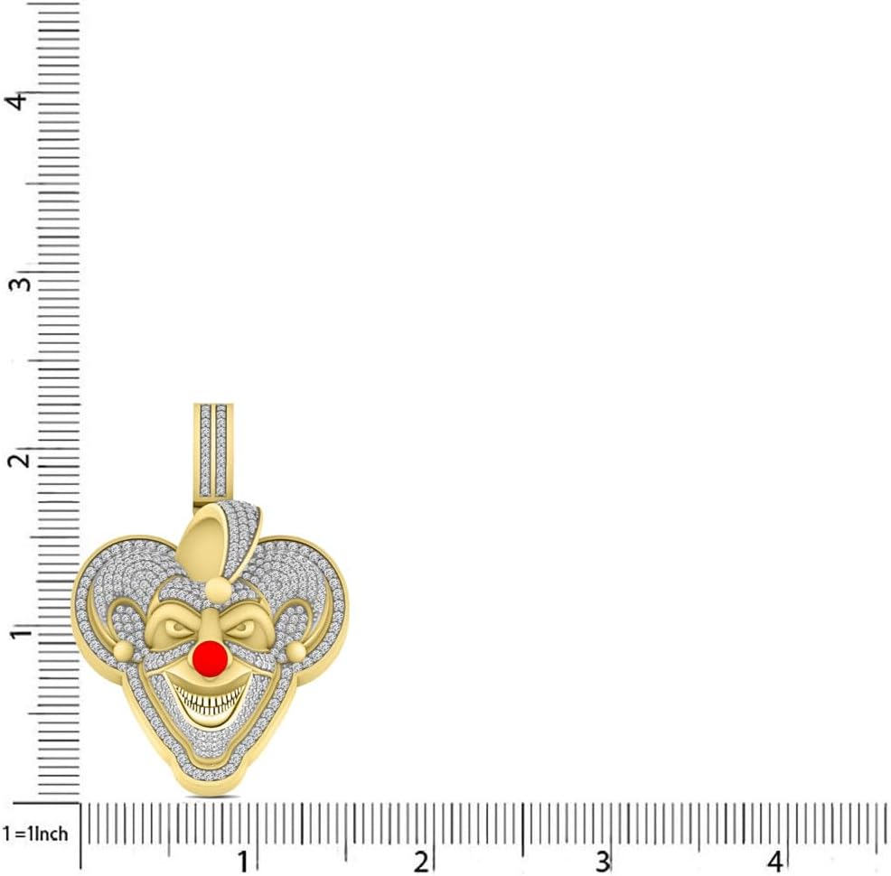 VVS1/D 4.26 Ctw. Authentic Natural Moissanite Diamonds 14K Solid Gold Bonded Drama Circus Joker Clown Pendant Charm Chain Neckless 2.25 Inch.