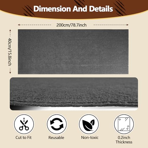 Cat Scratch Furniture Protector, 78.7"x15.8" Self Adhesive Cat Scratch Mat Pad,Cut to Fit DIY Replacement Carpet for Tree,Wall,Bed,Door, Couch Protector (Dark Grey) by WAWINY - Image 3
