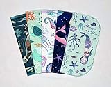 2 Ply Printed Flannel 8x8 Inches Set of 5 Mermaids and Friends