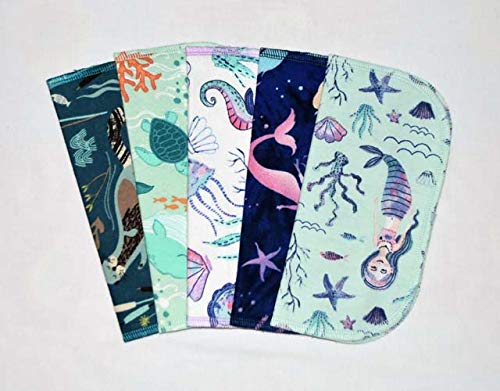 2 Ply Printed Flannel 8x8 Inches Set of 5 Mermaids and Friends