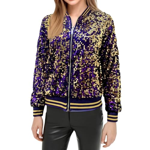 Veste de baseball femmes manches longues zippée veste perles paillettes mode