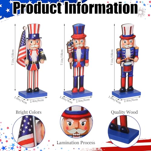 image for Thyle 3 Pcs 4th of July Nutcracker Soldier Decorations 7 in Patriotic 