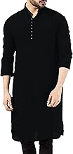 YAOHUOLE Mens Ethnic Kaftan Moroccan Thobe Cotton Linen Kurta for Men Long Sleeve Islamic Robes