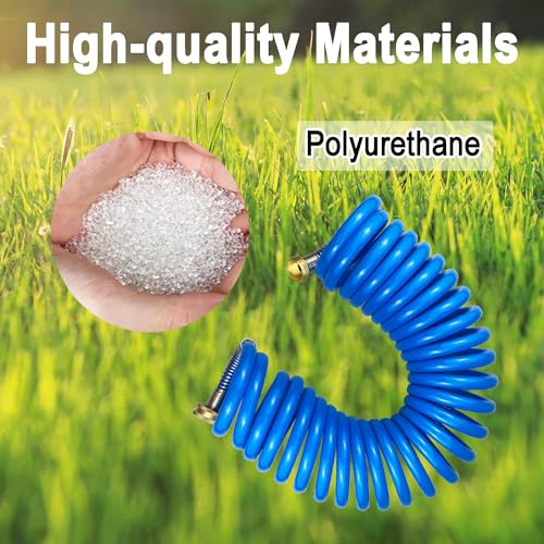 Darnassus Heavy-duty PU Coil Hose, Self-Coiling Garden Hose with Solid Brass Fittings, Retractable, Corrosion Resistant, for Household (20 FT, Blue) by Darnassus - Used condition - Image 8