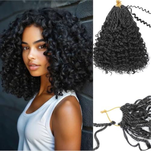 Boho Gogo Curl Crochet Hair 14 Inch 9 Packs Protein Fiber Pre Looped Curly Crochet Hair for Women Bohemian Ocean Deep Water Wave Beach Curl Crochet Braid Hair Extension Close to Human Hair (1B)