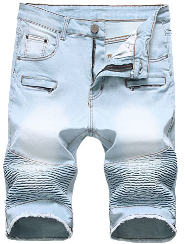 Lavnis Men's Casual Denim Shorts Classic Fit Ripped Jeans Biker Shorts Blue 5 40