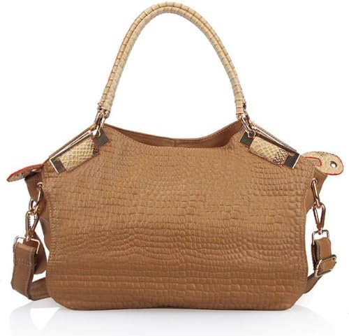 VIVILLI Crocodile Print Leather Handbag-Apricot