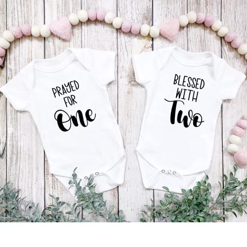 Twins Baby Pregnancy announcement Bodysuit, Prayed for One, Blessed with Two, Baby reveal Bodysuit, Gift2