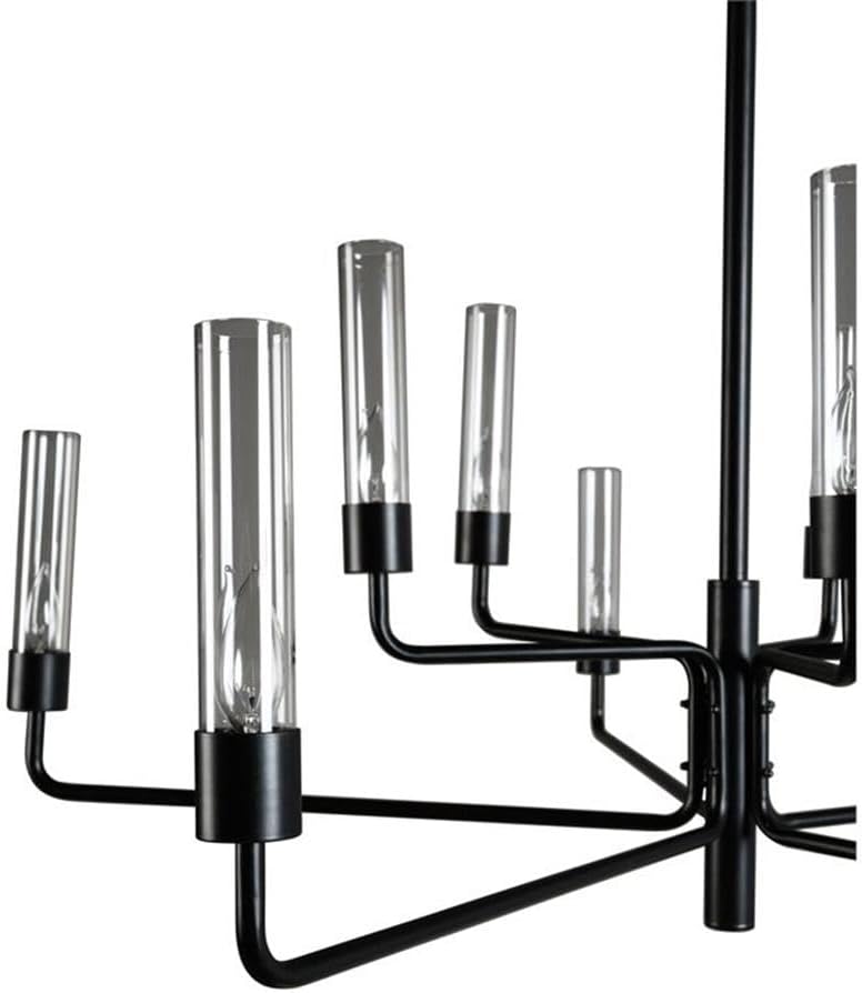 Pemberly Row 10-Light Black Iron and Glass Chandelier, Glossy Black Finish, Handcrafted Design, Adjustable Chain, 31" H x 49" W x 49" D, E12 Bulbs Required, Elegant Lighting for Dining Room or Foyer