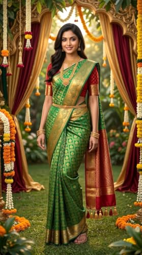 Image of VFCollections Women's Kanchipuram Silk Saree With Blouse Piece
