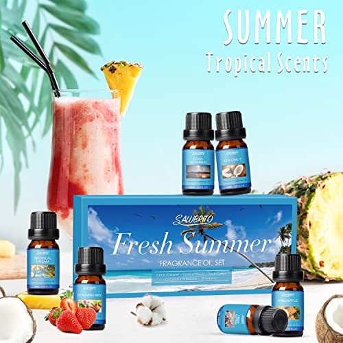 Salubrito Essential Oils Set, Summer Frangrance Oils For Diffuser For Home, 6 X 10Ml Aromatherapy Oil For Candle Soap Making - Cool Summer, Coconut, Pineapple, Strawberry Essential Oil And More #TOP1