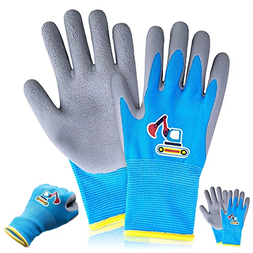 Heekcaa Gants de jardinage pour enfants de 2 à 13 ans, sans latex, gants de jardin pour enfants, cadeaux pour les petits jardiniers, 2 paires pour garçons et filles (taille S, bleu) Cover